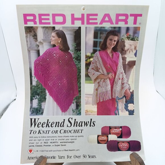 Vintage Red Heart Crochet Pattern and Instructions, Weekend Shawls 1990s Leaflet - Picture 1 of 1